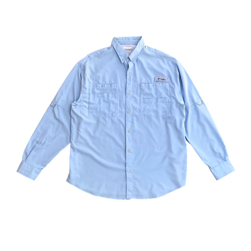 Columbia PFG Omni-Shade Men's Long Sleeve Fishing‎ Shirt Blue Vented Size L